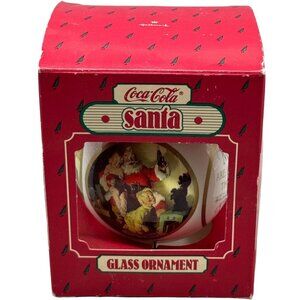 Coca Cola Santa glass Christmas ornament 1986 Santa Halmark white red READ used
